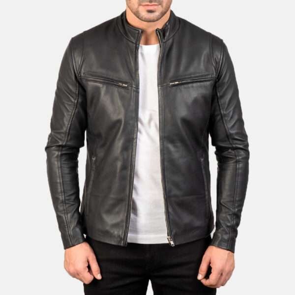 Ionic Black Leather Jacket – Classic Slim Fit Men’s Biker Style