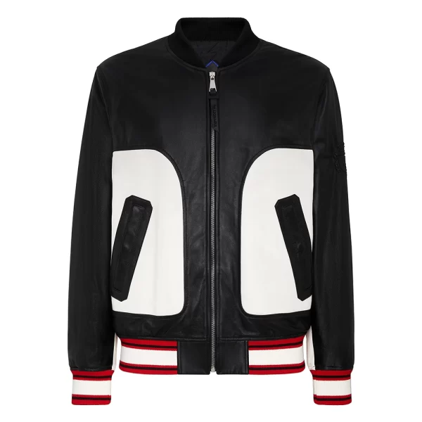 Men’s Black and White Leather Bomber Jacket | Premium Designer Jacket