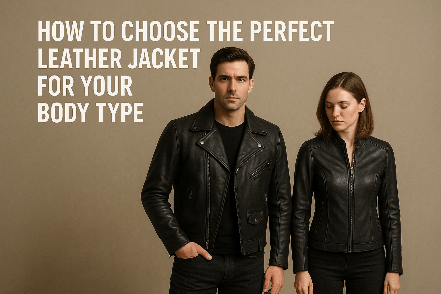 Man and woman wearing leather jackets that fit their body types