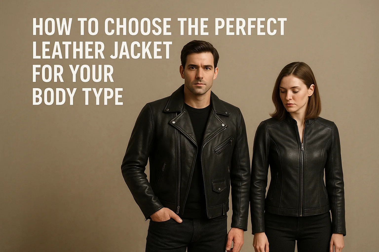 Man and woman wearing leather jackets that fit their body types