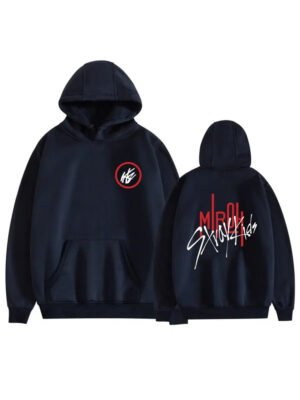 Black Stray Kids Miroh Hoodie with SKZ Logo and Graphic Back Print