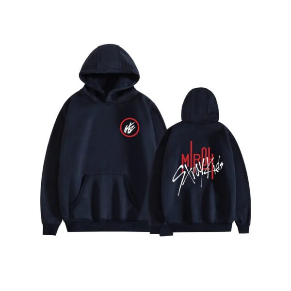 Black Stray Kids Miroh Hoodie with SKZ Logo and Graphic Back Print