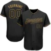 Custom Black Old Gold Authentic Baseball Jersey by Frenzy Enterprises – Personalized sportswear with moisture-wicking fabric and embroidered design.