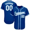 Custom Royal White-Light Blue Baseball Jersey with personalized name, number, and team design on front and back.