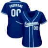 Custom Royal White-Light Blue Baseball Jersey with personalized name, number, and team design on front and back.