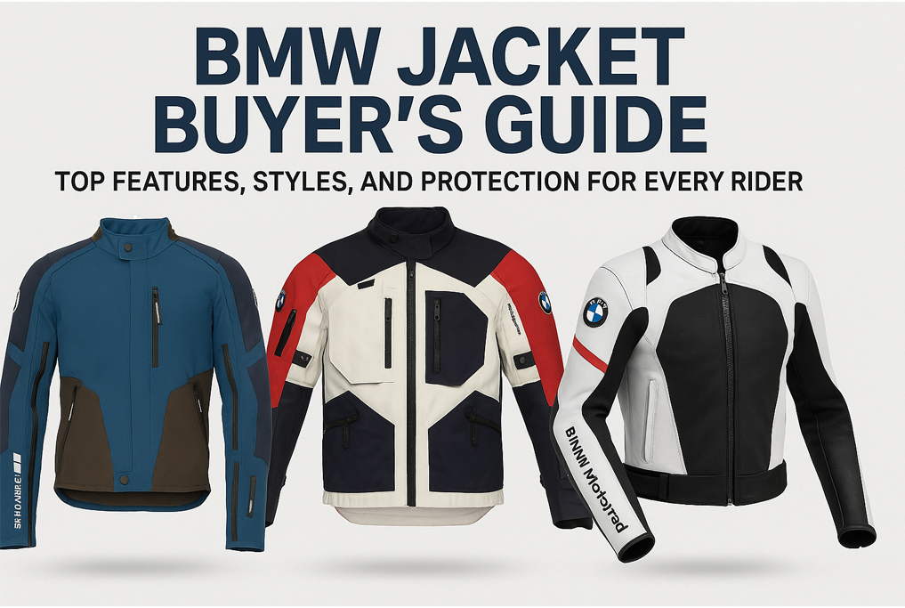 BMW jacket buyer’s guide showing Cordura, textile, and leather motorcycle jackets with top features and rider protection